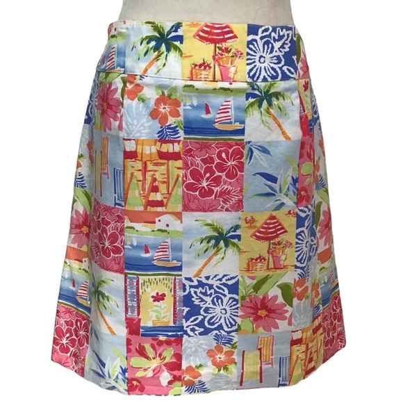 Talbots Floral Tropical Patchwork Cotton Spandex Skirt Size 14 - Picture 6 of 9